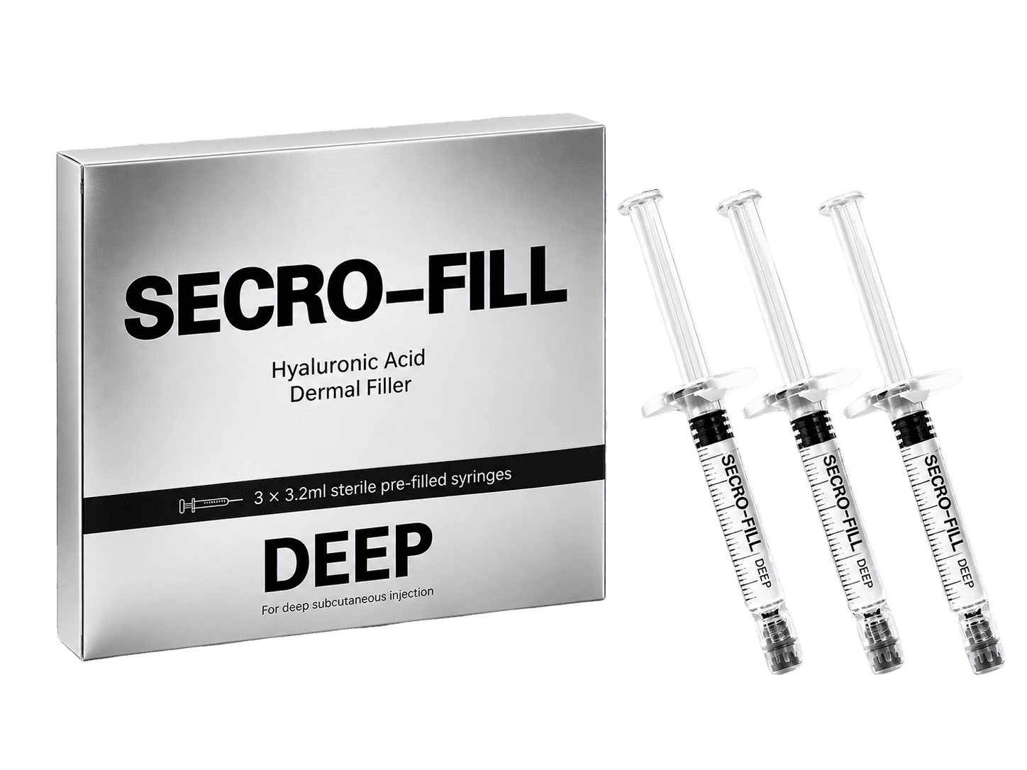 SECRO-FILL DEEP 3×3.2ml packaging with three syringes
